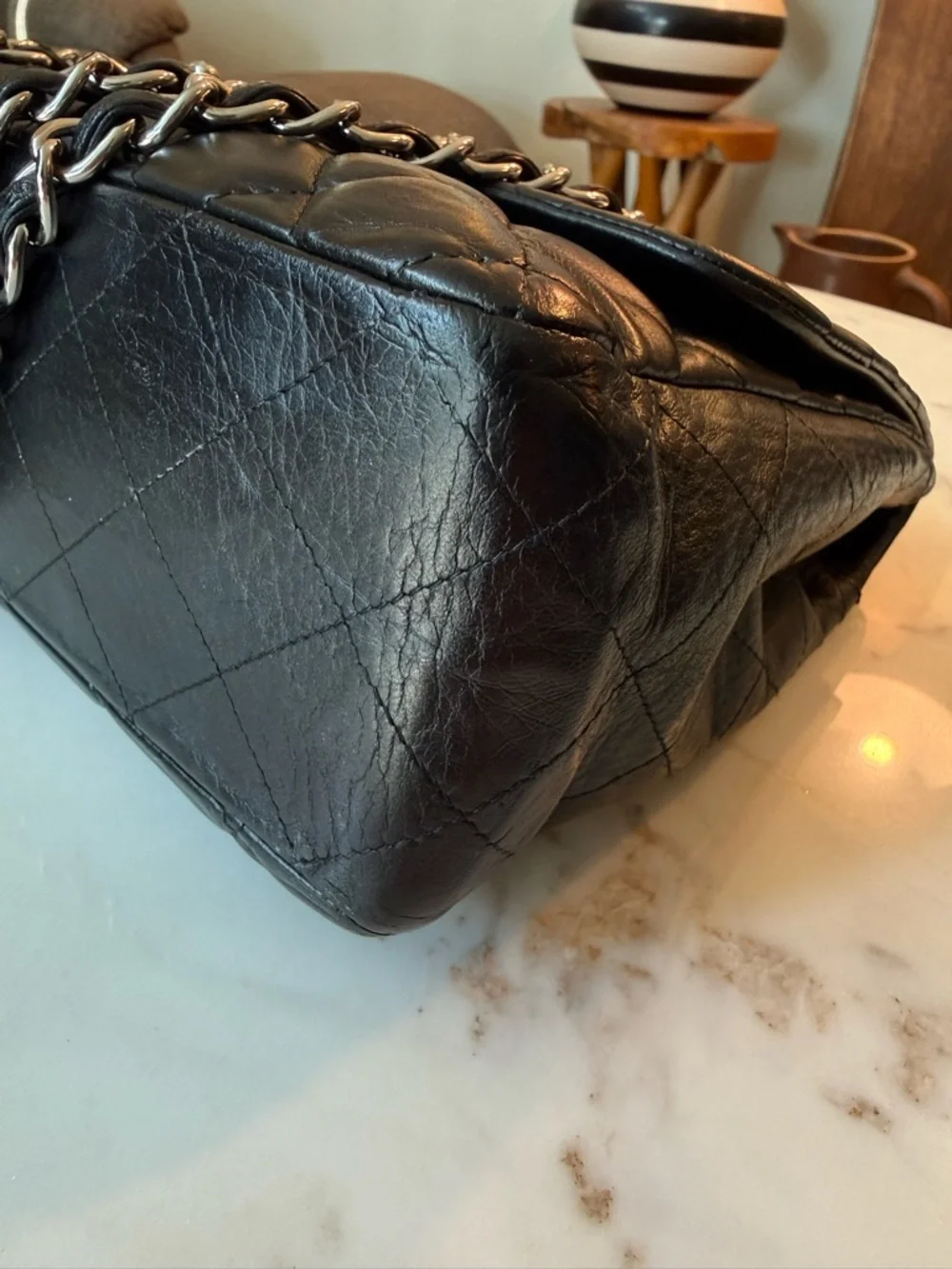 CHANEL classic single flap lambskin Black Quilted Bag with Silver Chain jumbo - Picture 5 of 16